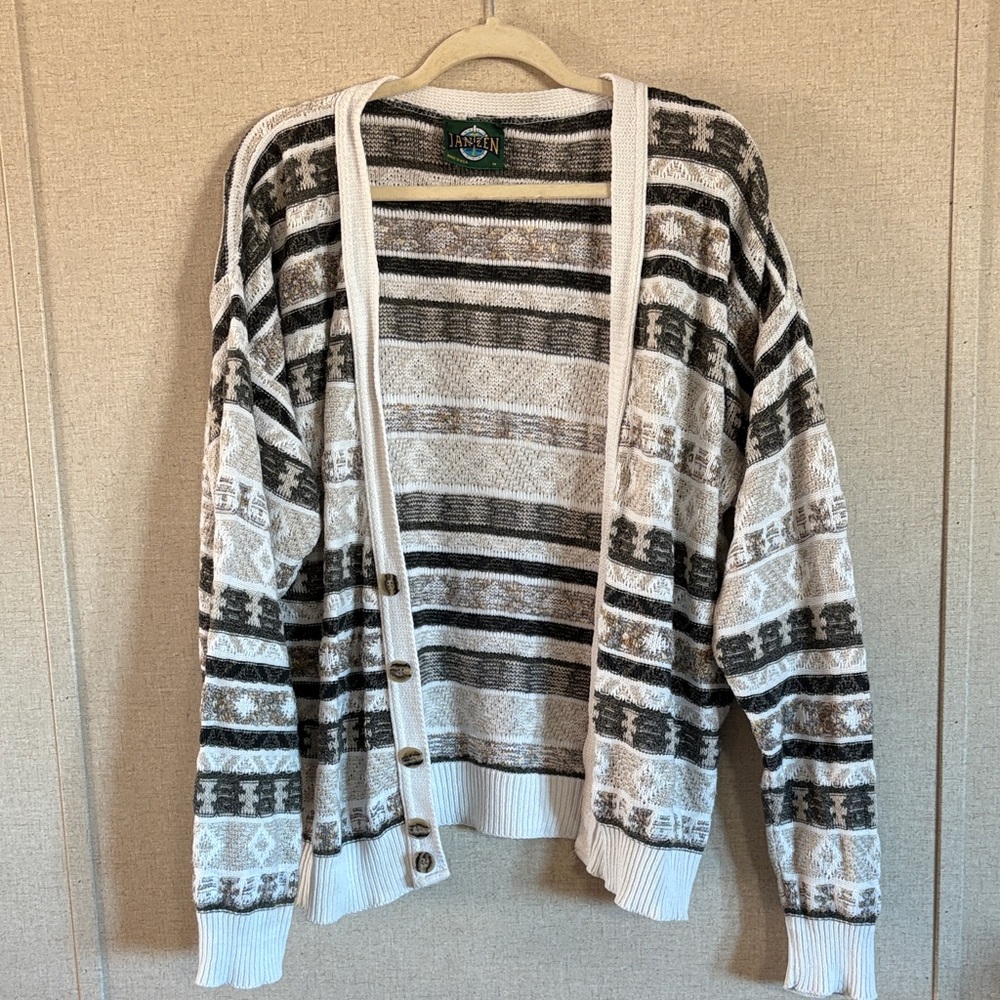 Jantzen Geometric Grandpa Cardigan Sweater Sz M Made in USA Southwestern Vintage